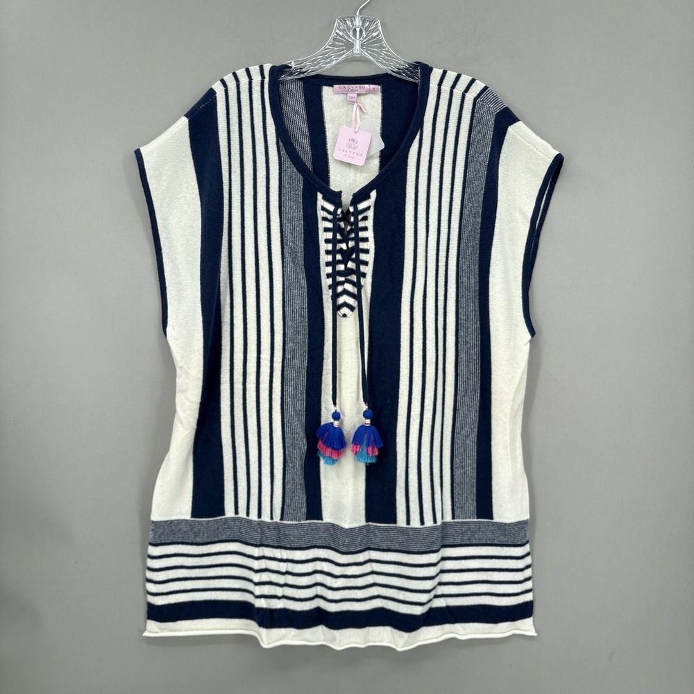 Calypso St. Barth Sweater 1 S/M Navy Cashmere Lace Up Tassel Tunic Saerani NWT